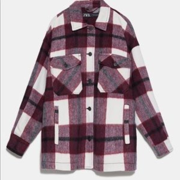 ZARA | Maroon Check Overshirt Jacket - Picture 4 of 4